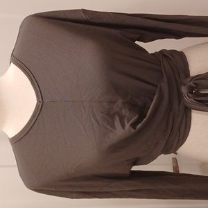 NEW Point ribbed V-neck long sleeve dolman drop shoulder wrap tee gray green S
